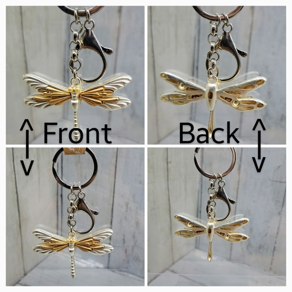 Cracker Barrel Metal 2Tone:Silver&Gold Dragonfly Keyring  Chain Charm NWT (A) - Picture 3 of 6